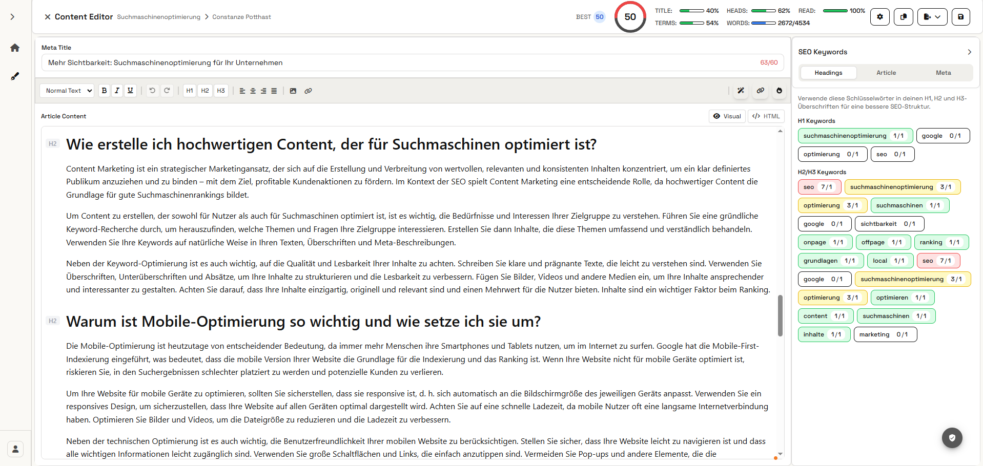 Content Writer Backend - Professioneller SEO Content Editor