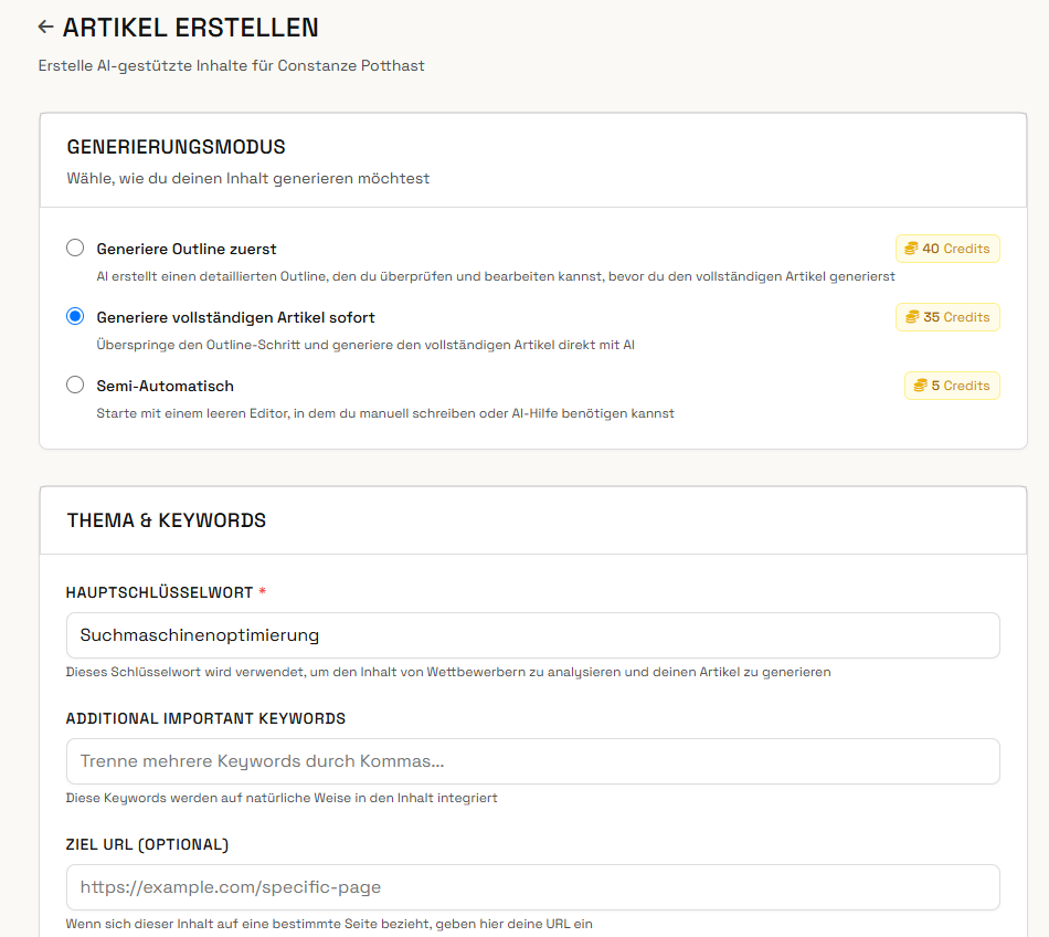 Projekt Dashboard - Content Management