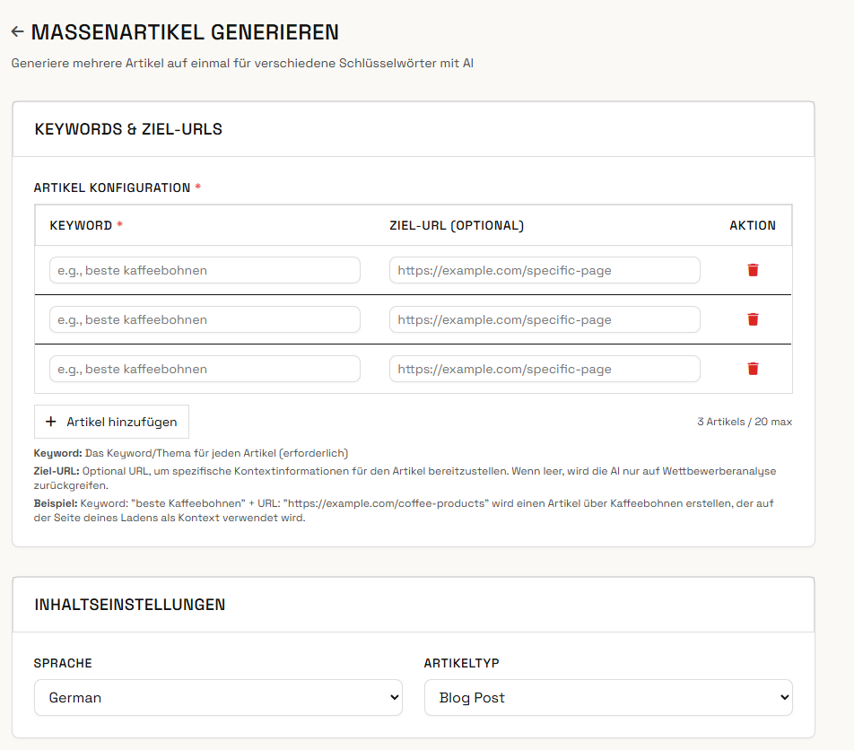 Massenartikel Generator - Bulk Content Creation