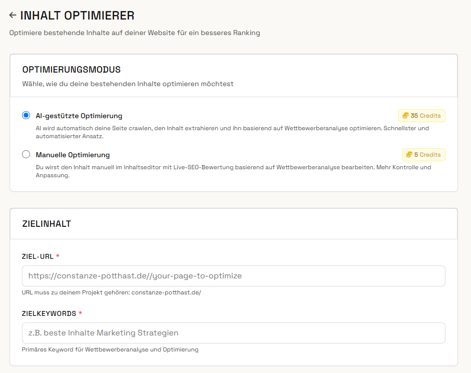Inhalt Optimierer - Content Optimization